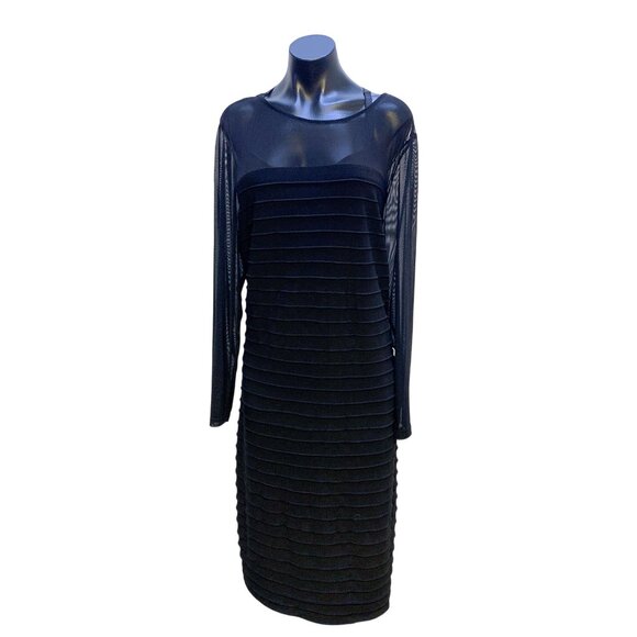 NWT Adrianna Papell Black Mesh & Jersey Textured Dress - Size 20W - Picture 1 of 6